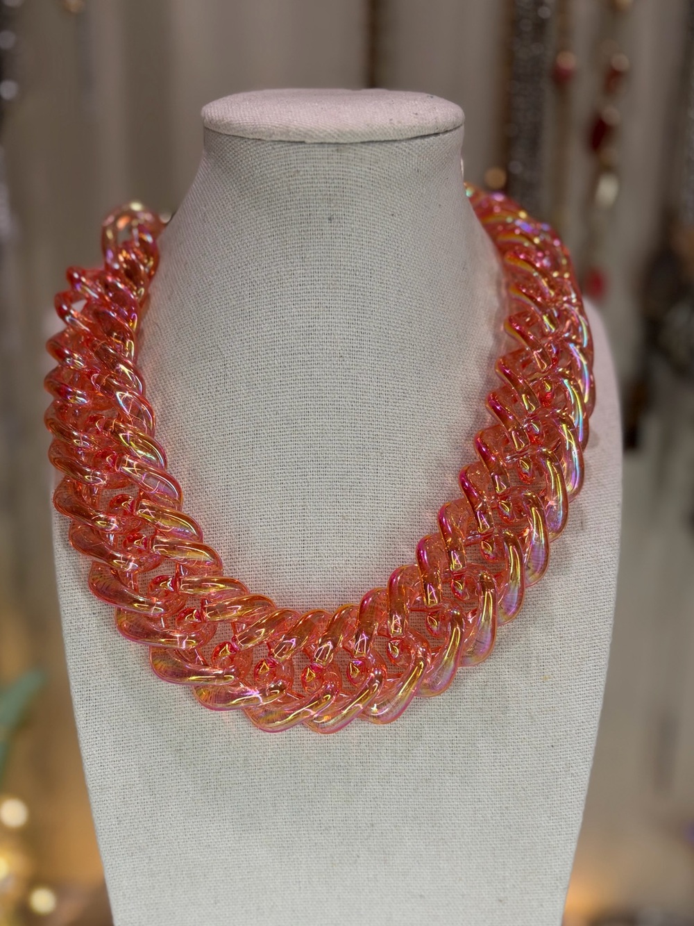 Open Edit Chunky Necklace Iridescent Acrylic Chain Jewelry NWT New